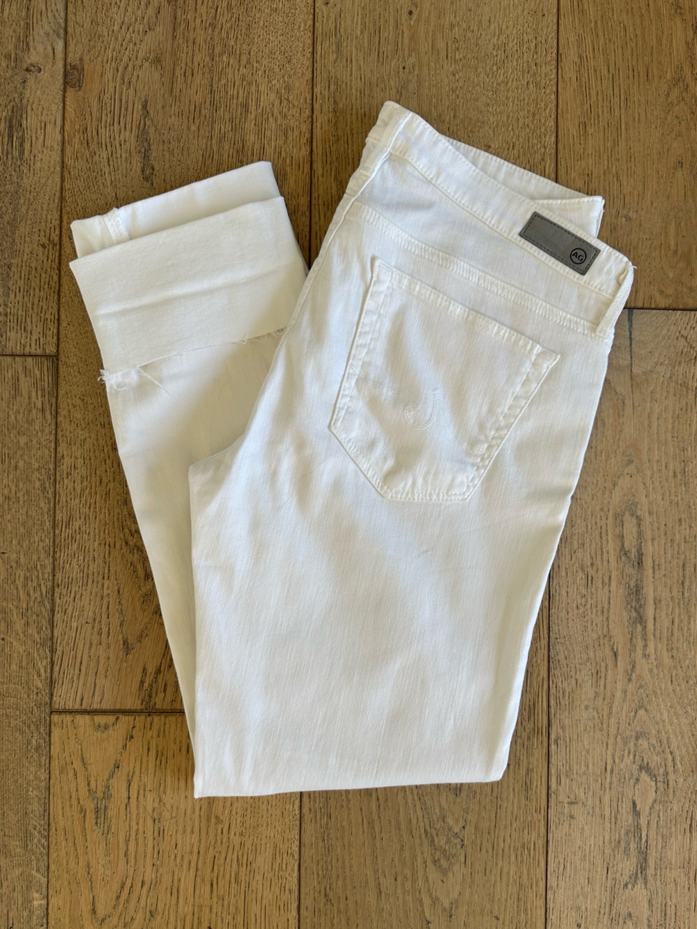 AG White Cuffed Jeans with Back Pocket